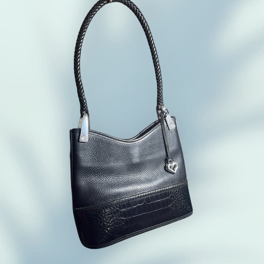 Brighton Gina Leather Hobo Style Leather Shoulder Bag Braided Handle